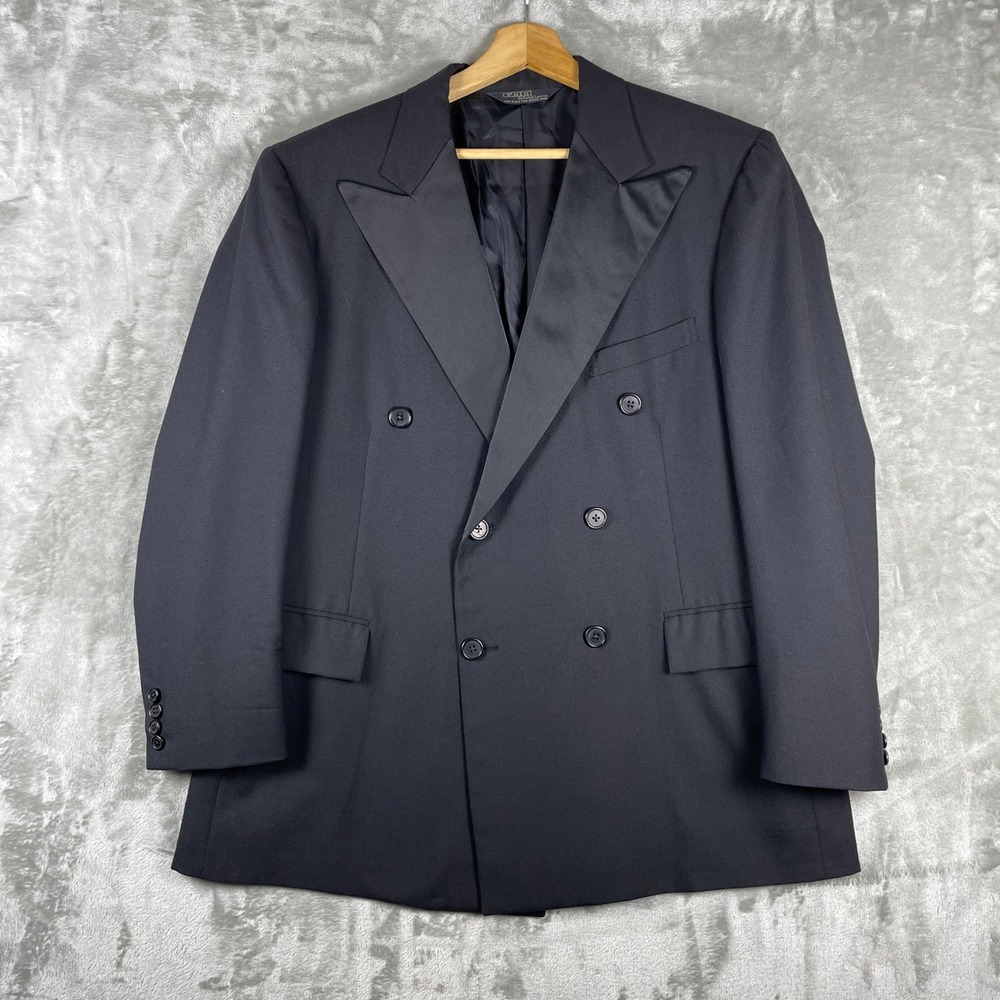 Polo Ralph Lauren Tuxedo Jacket Mens 41 Black Double Breasted Peak Lapel Vintage